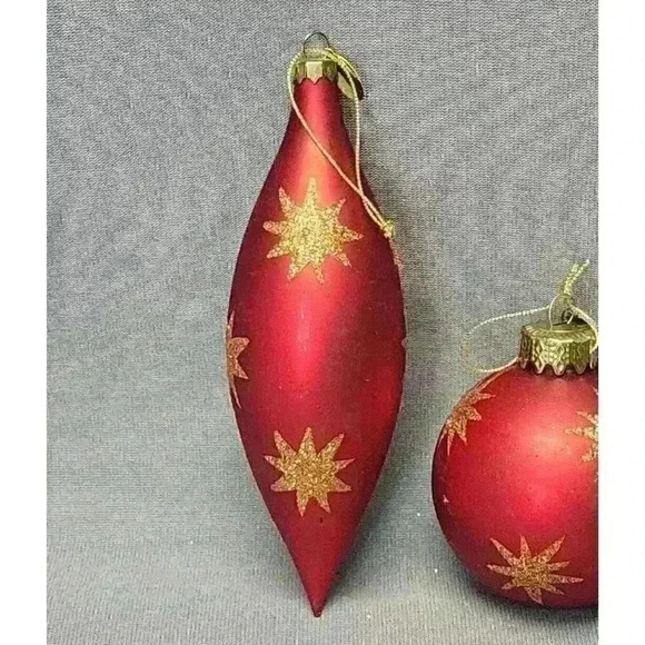 Seasons of Cannon Falls Blown Glass Christmas Ornaments Red Ball & 6.5" Teardrop - Picture 3 of 7